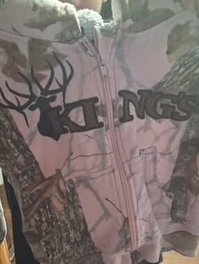 Kids Pink Camo Zip-Up Hoodie with 'KINGS' Graphic